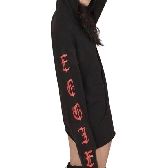 NWOT EGGIE HOODIE DRESS BLACK 100% COTTON FIERCE GRAPHICS SICK STREETWEAR SMALL - Picture 8 of 8